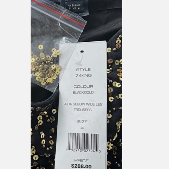 FRENCH CONNECTION Black Gold Sequin Wide Leg  Pant Size 4 - Picture 7 of 10